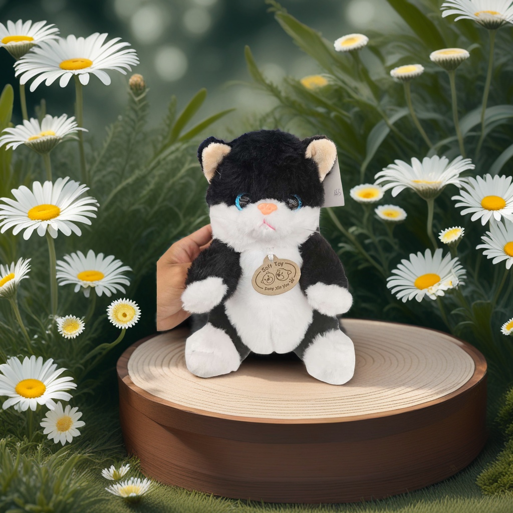Игрушка мягкая кошка чёрно-белая подушка оптом из Китая — фотография 3
