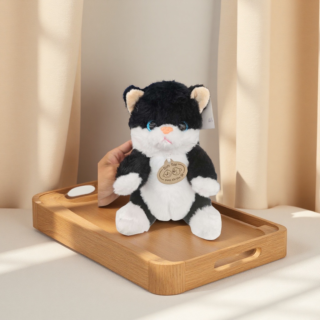Игрушка мягкая кошка чёрно-белая подушка оптом из Китая — фотография 4