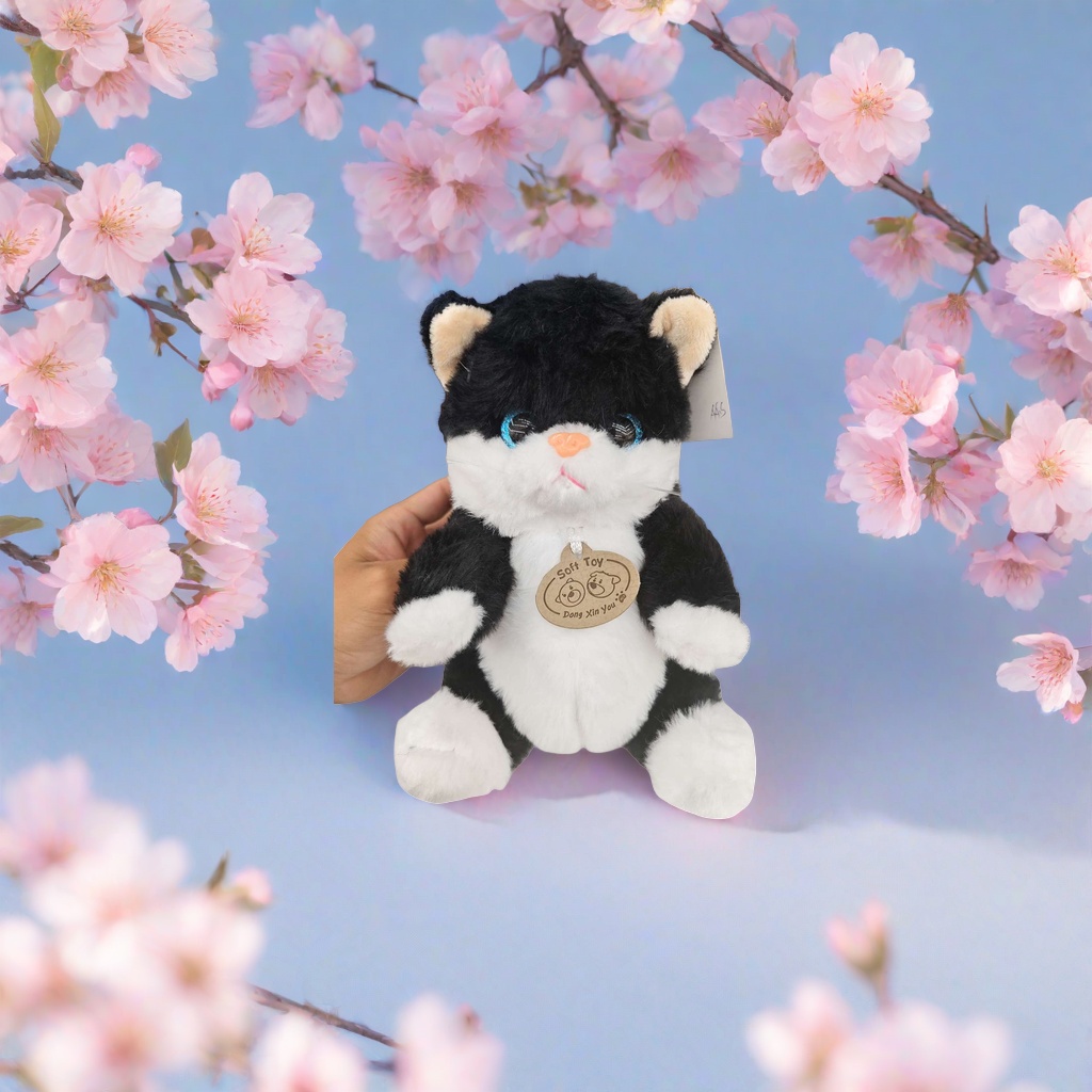 Игрушка мягкая кошка чёрно-белая подушка оптом из Китая — фотография 5