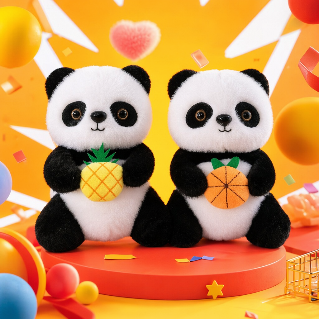 Мягкие игрушки панды с фруктами, 2 шт оптом из Китая — фотография 4