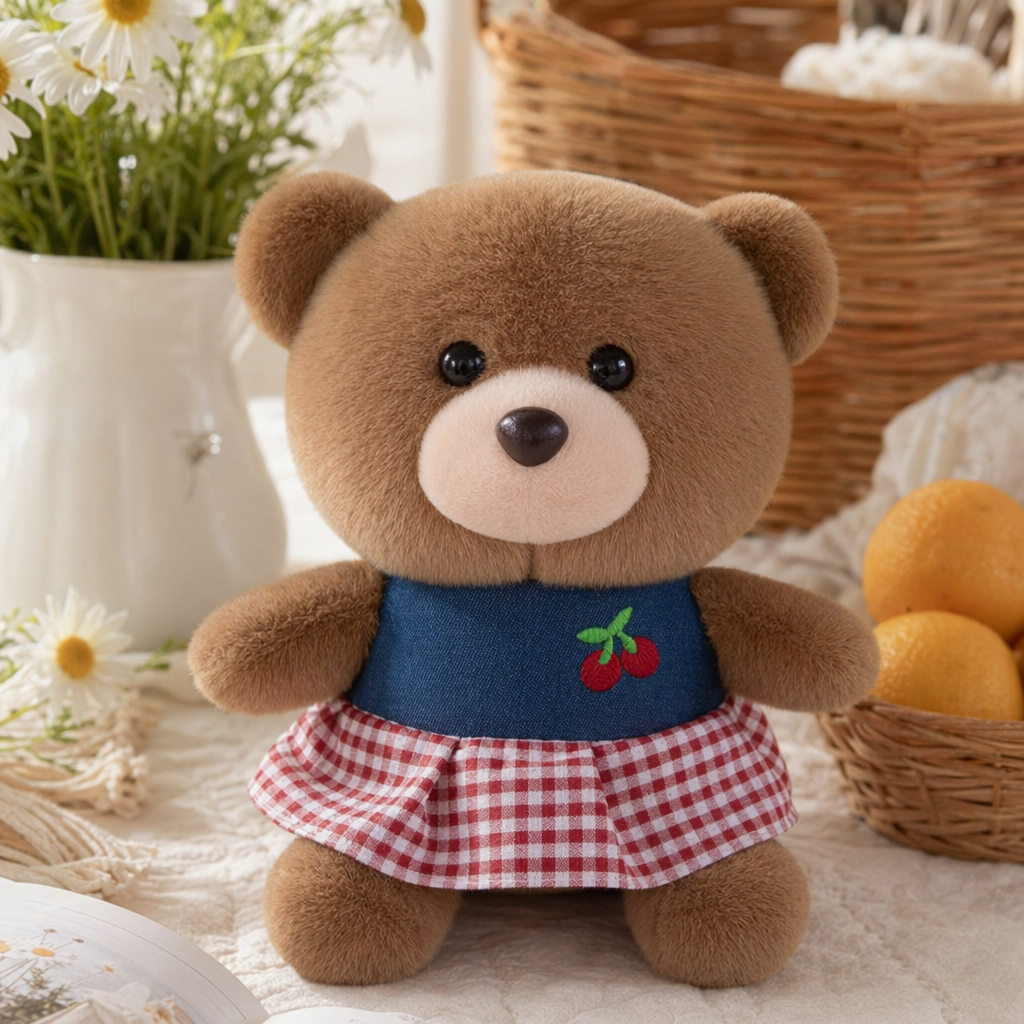 Мягкая игрушка мишка в клетчатой юбке оптом из Китая — фотография 3