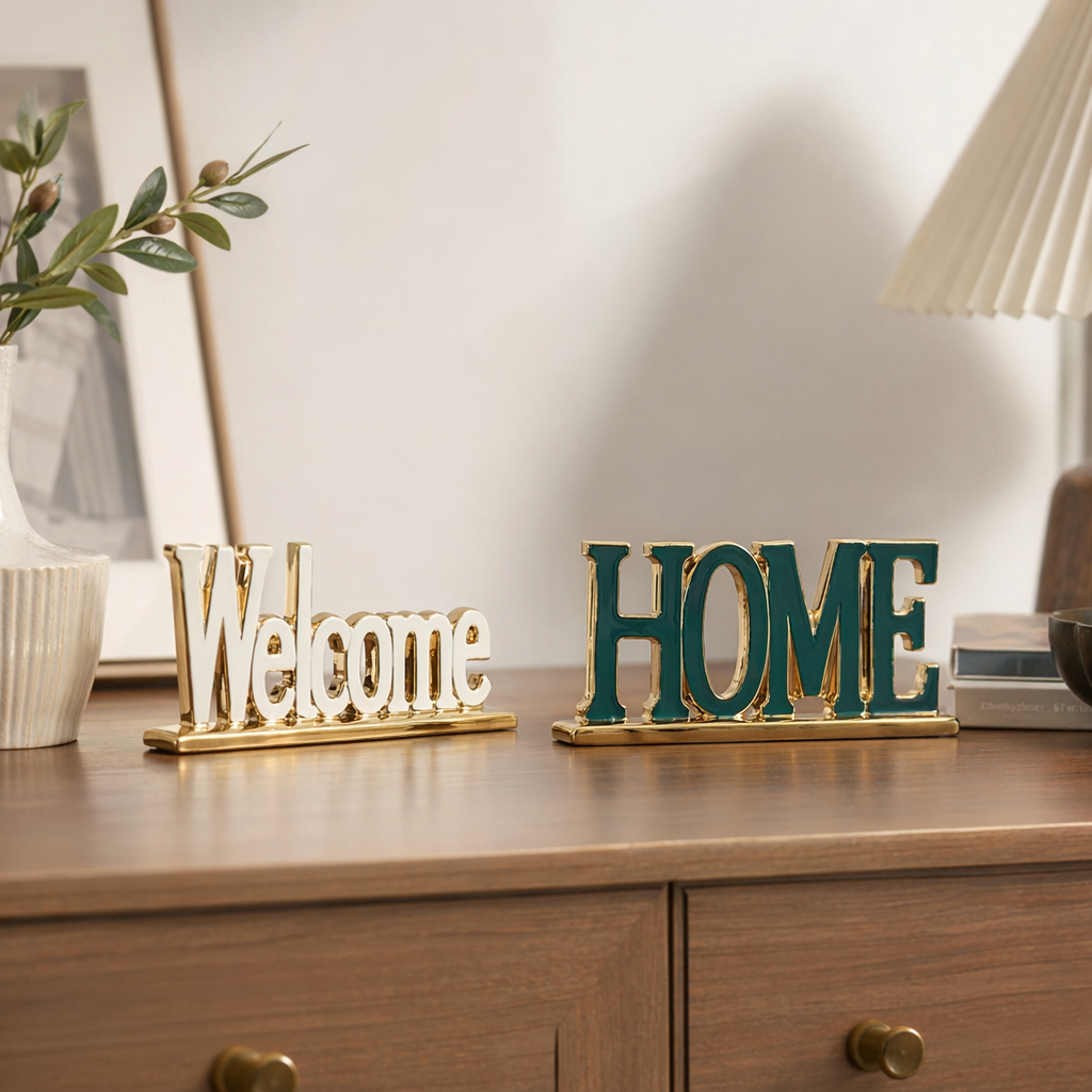 Декор настольный «Welcome» на золотой подставке оптом из Китая — фотография 3