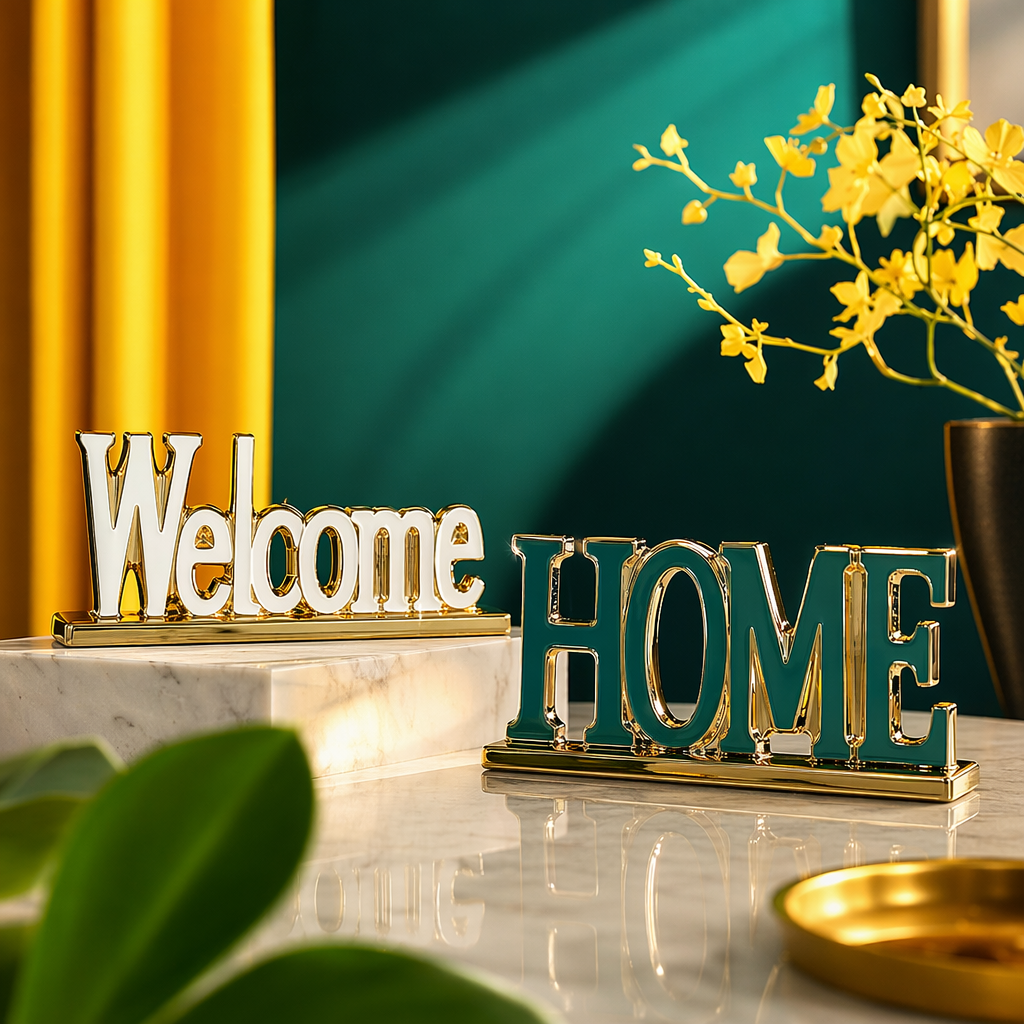 Декор настольный «Welcome» на золотой подставке оптом из Китая — фотография 4