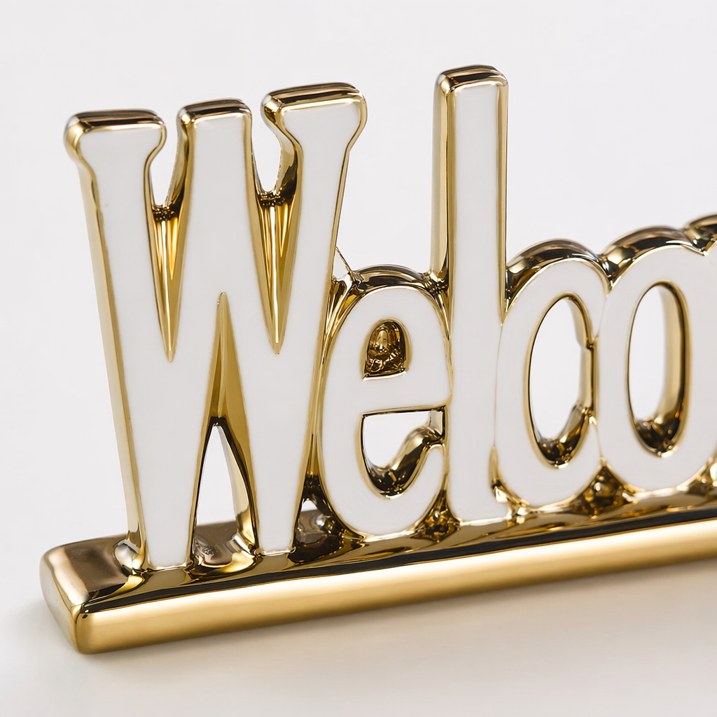 Декор настольный «Welcome» на золотой подставке оптом из Китая — фотография 5