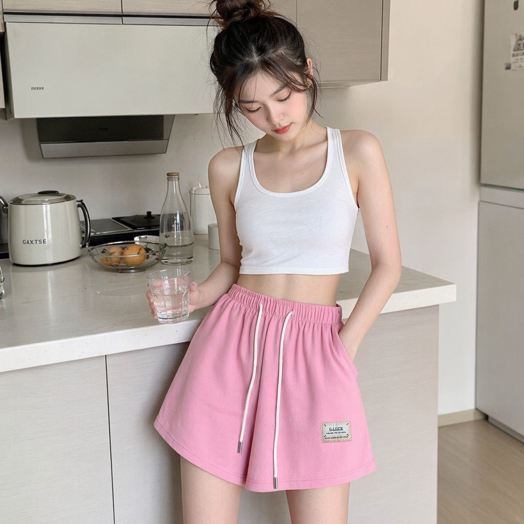 Шорты женские розовые хлопковые на кулиске оптом из Китая — фотография 3