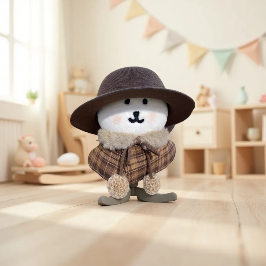Игрушка мягкая белая в коричневой шляпе оптом из Китая — фотография 2