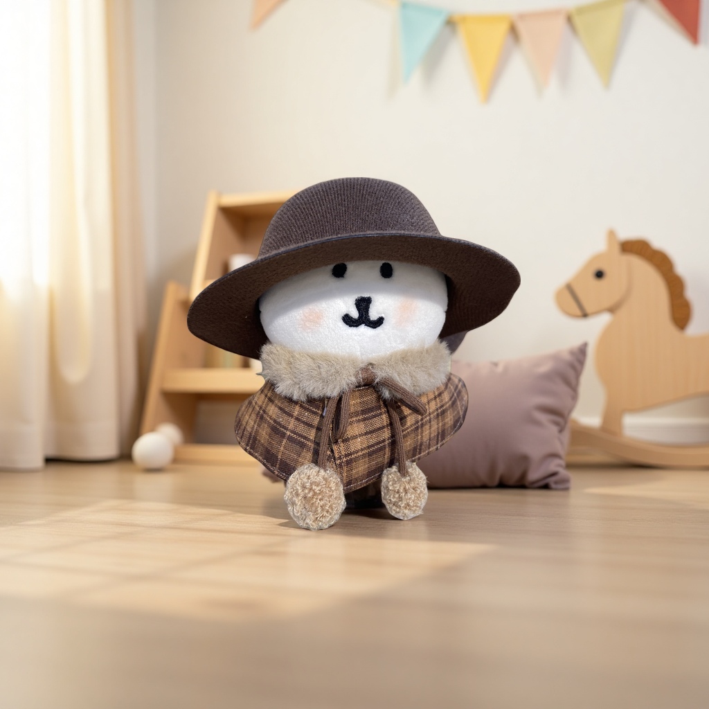 Игрушка мягкая белая в коричневой шляпе оптом из Китая — фотография 3