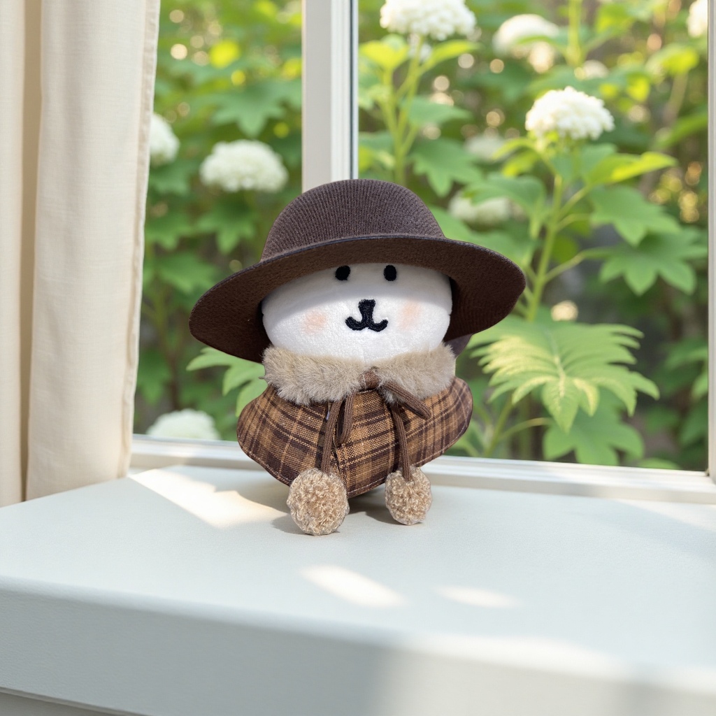 Игрушка мягкая белая в коричневой шляпе оптом из Китая — фотография 4
