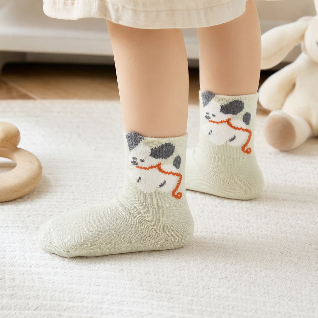 Носки хлопковые зелёные с щенками оптом из Китая — фотография 3