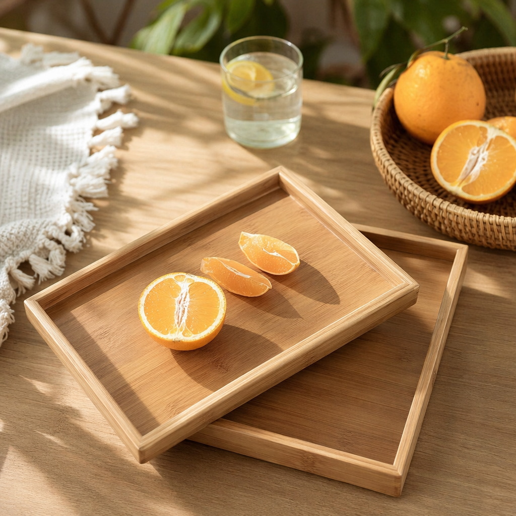 Блюдо бамбуковое для фруктов и сервировки оптом из Китая — фотография 3