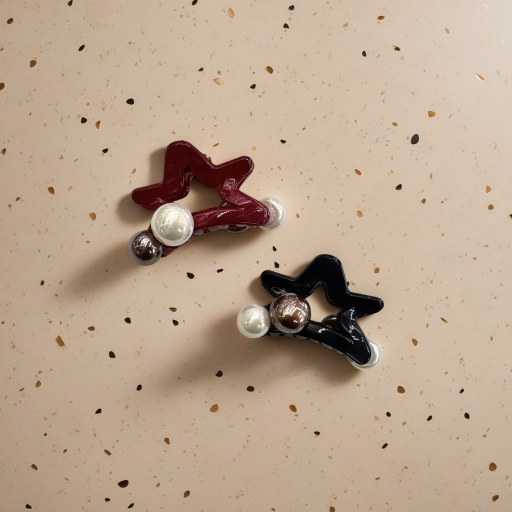 Заколки красно-чёрные звёзды с жемчужинами оптом из Китая — фотография 5