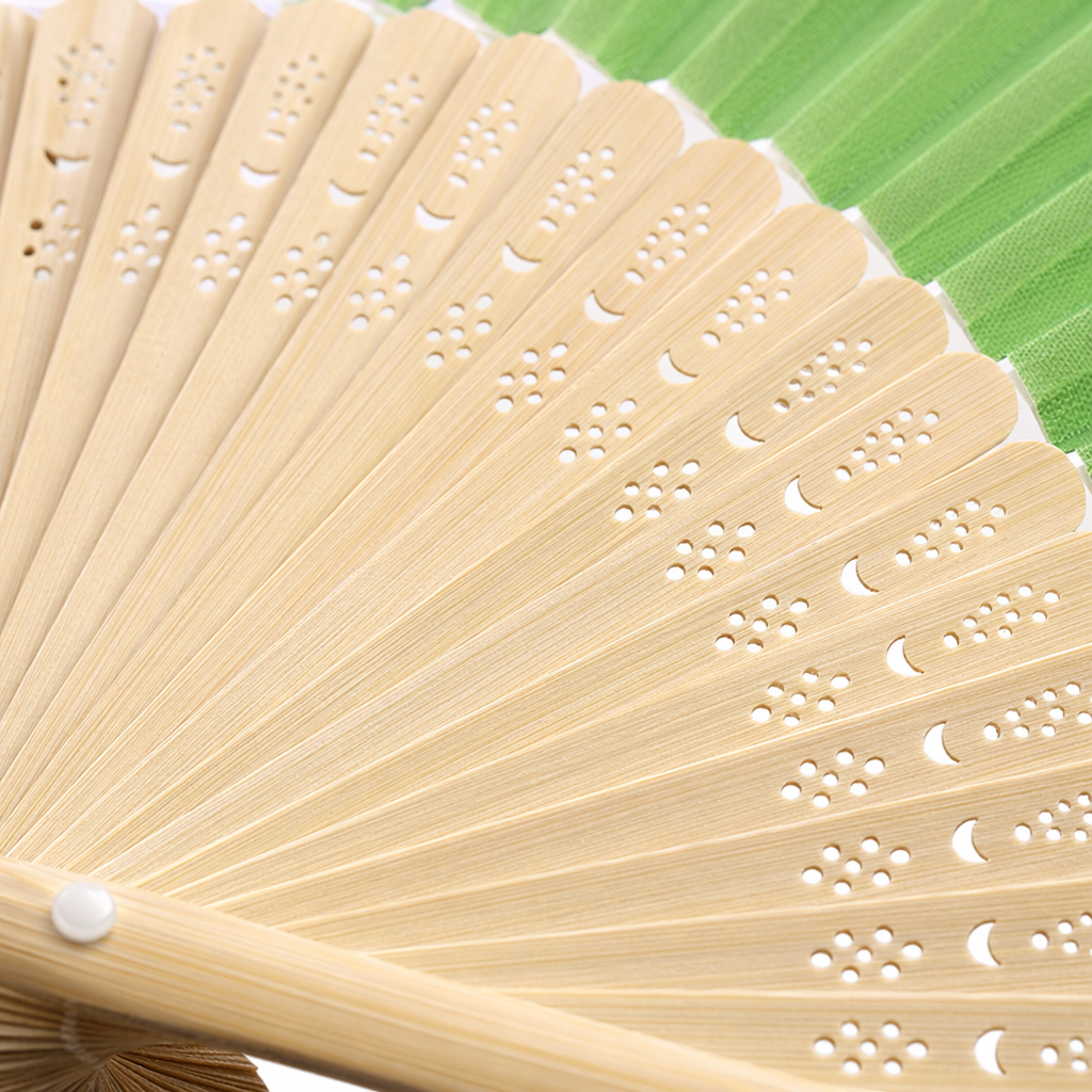 Веер складной зелёный на бамбуковом каркасе оптом из Китая — фотография 5