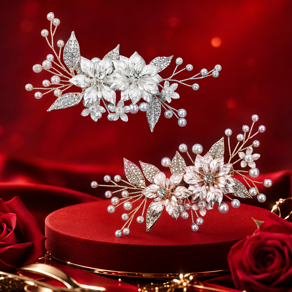 Украшение для волос с белыми цветами и жемчугом оптом из Китая — фотография 4