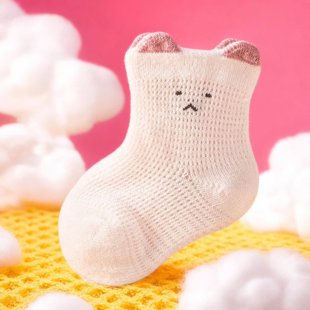 Носки плюшевые розовые с кошачьими ушками оптом из Китая — фотография 4