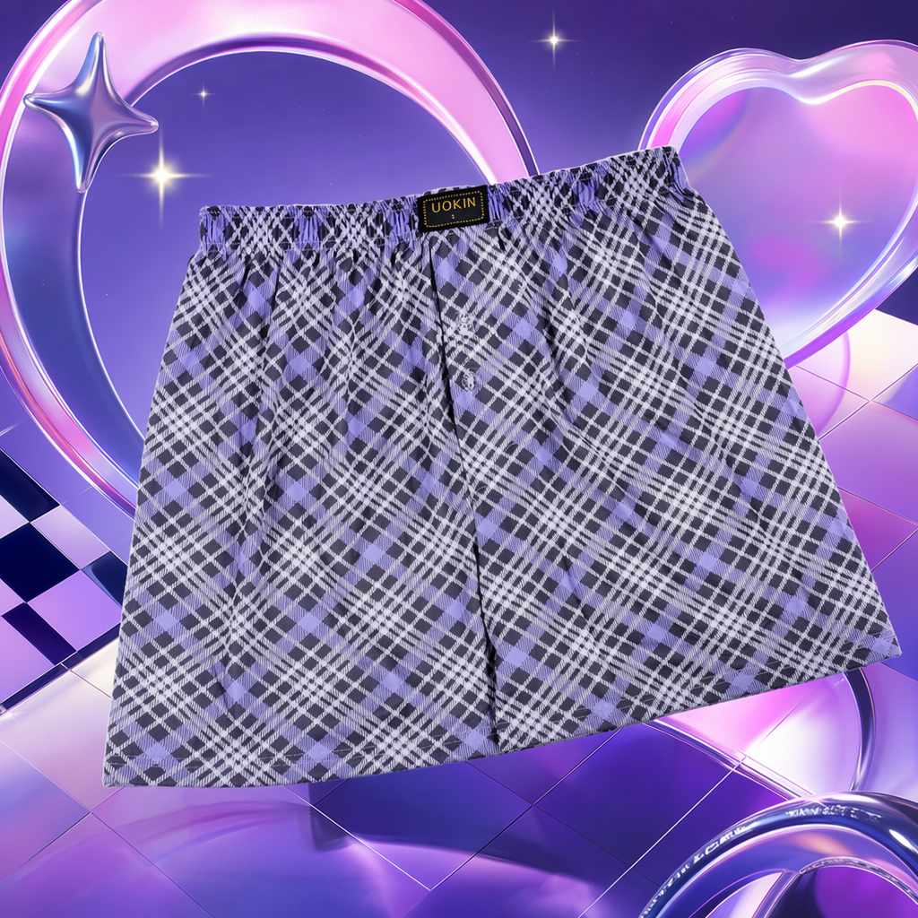 Трусы-боксеры мужские фиолетовые в клетку оптом из Китая — фотография 4
