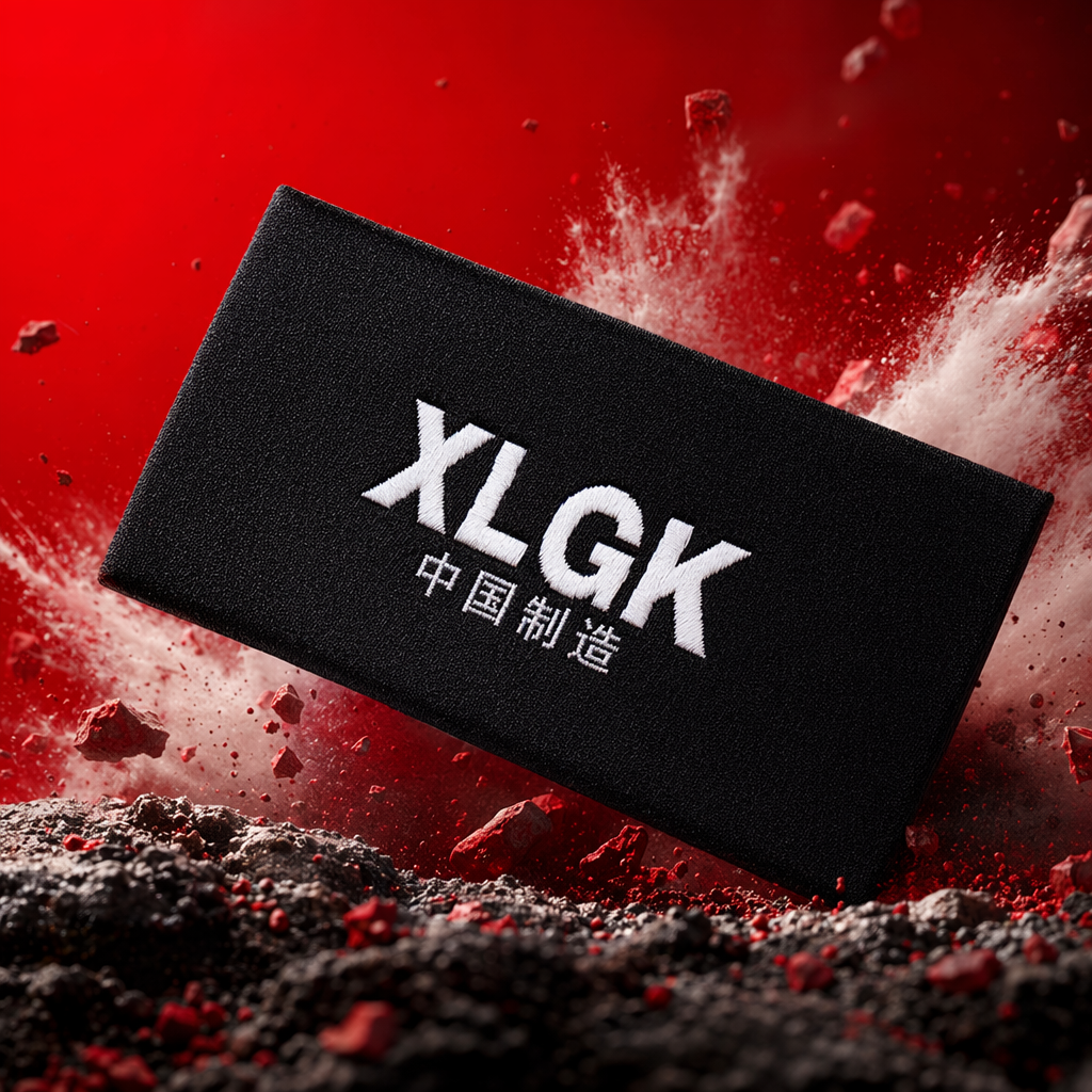 Этикетка тканая чёрная с надписью XLGK оптом из Китая — фотография 4