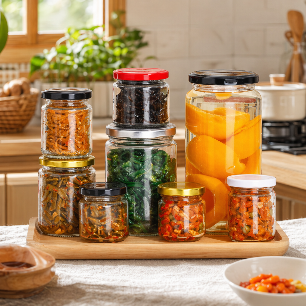 Банка стеклянная с цветной крышкой для продуктов оптом из Китая — фотография 3