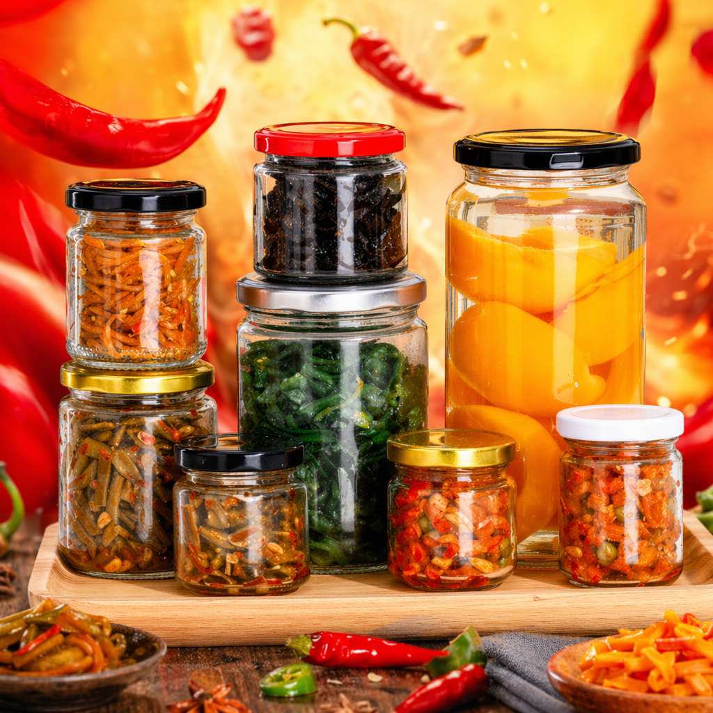Банка стеклянная с цветной крышкой для продуктов оптом из Китая — фотография 4