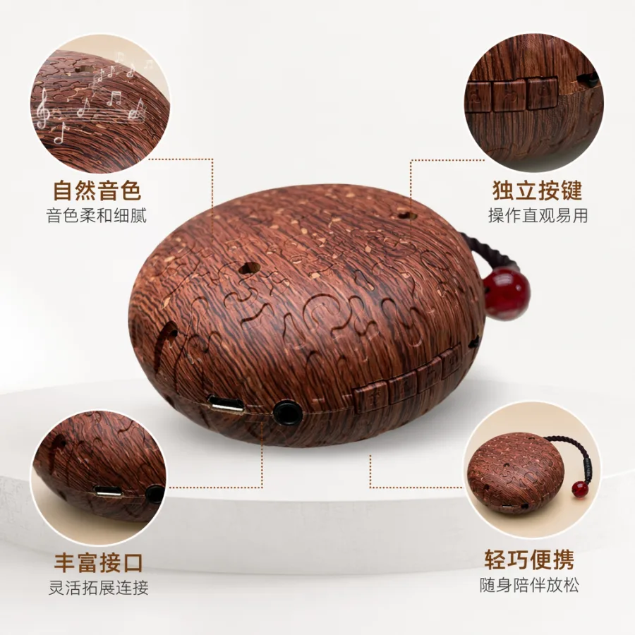 Колонка портативная деревянная круглая оптом из Китая — фотография 2