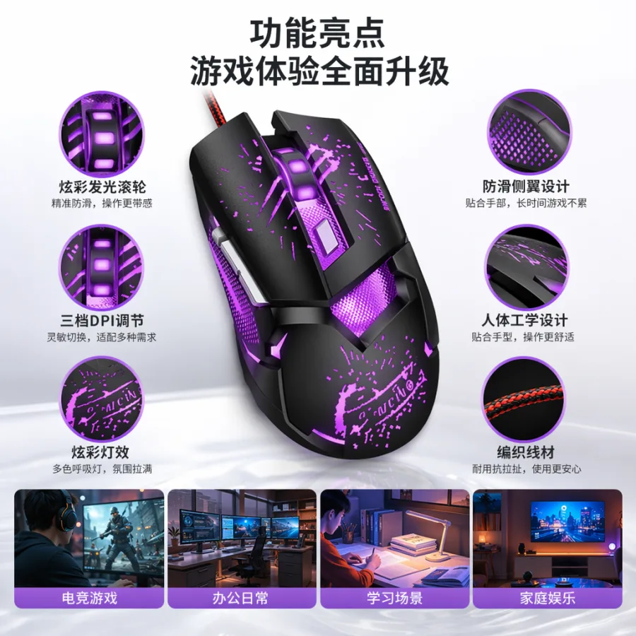 Мышь игровая проводная с RGB-подсветкой оптом из Китая — фотография 2