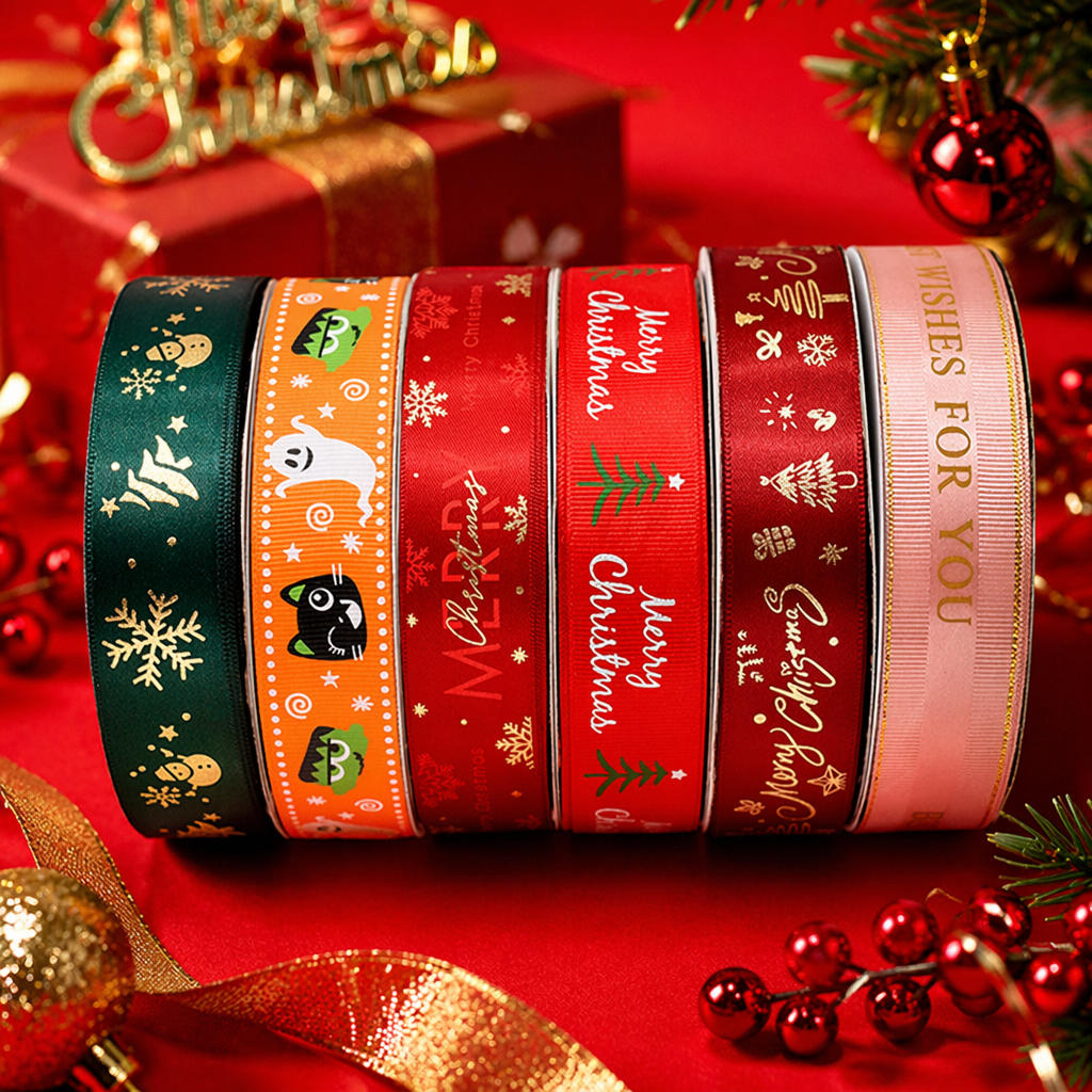 Лента новогодняя декоративная в рулонах оптом из Китая — фотография 4