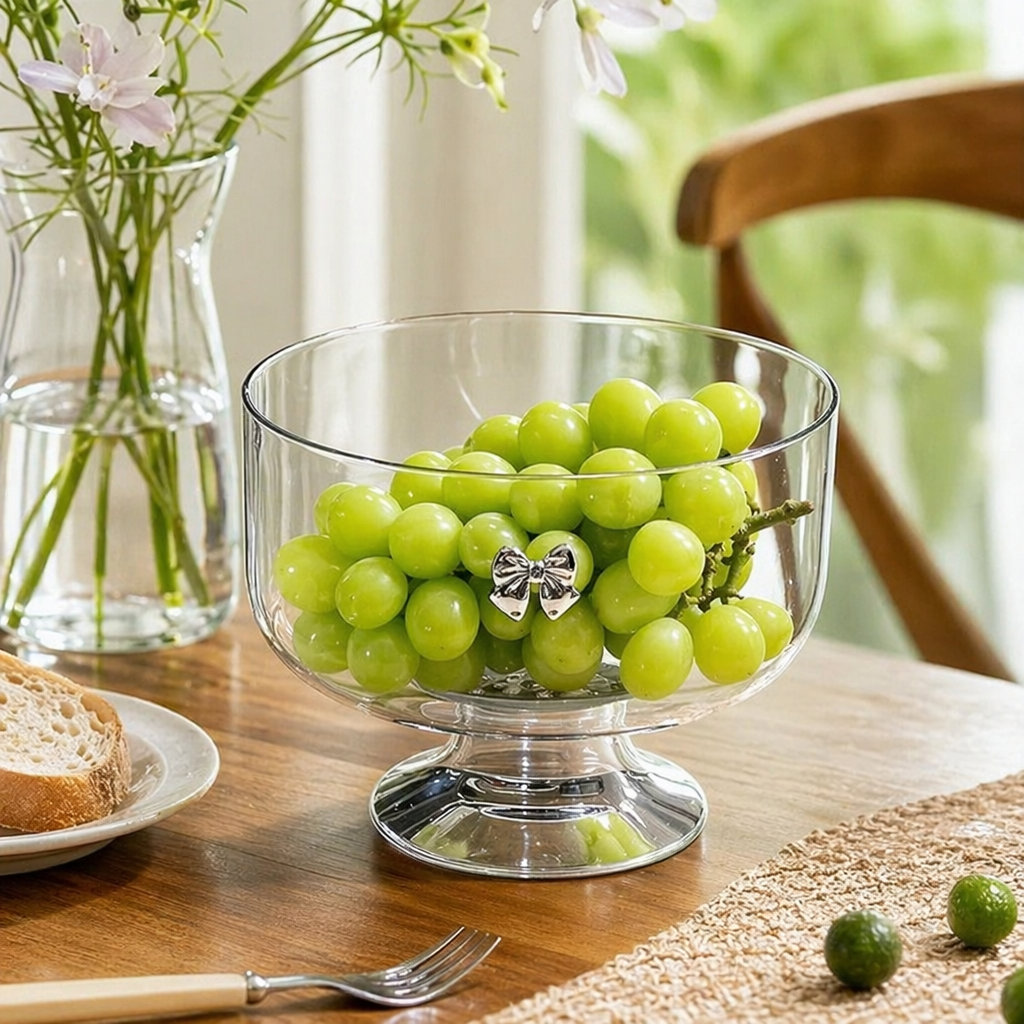 Фруктовница стеклянная прозрачная с бантом оптом из Китая — фотография 3
