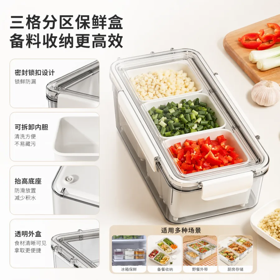 Контейнер с тремя отсеками для продуктов белый оптом из Китая — фотография 2