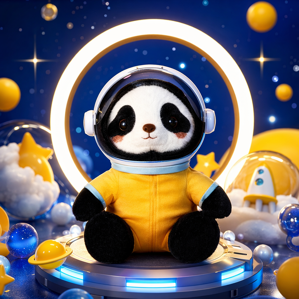 Мягкая игрушка панда в жёлтом скафандре оптом из Китая — фотография 4