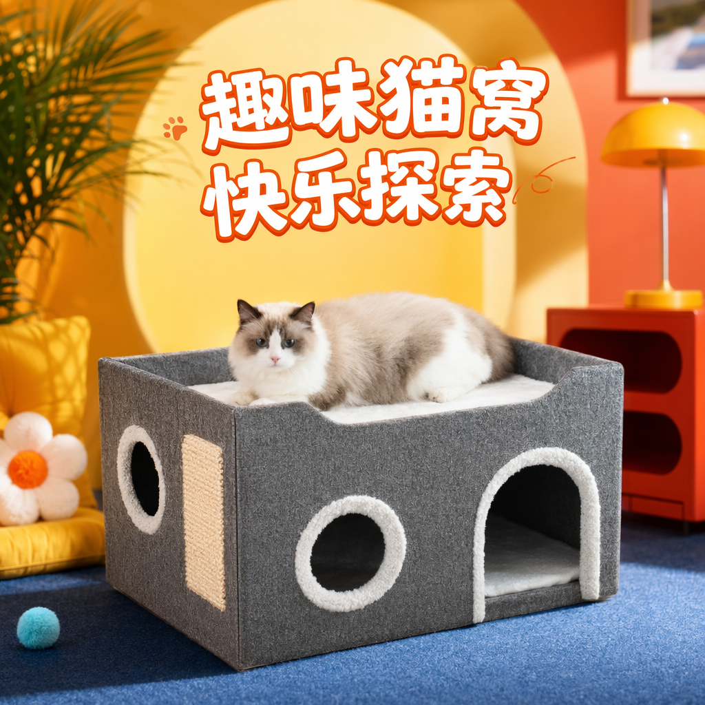 Лежанка для кошки утеплённая серо-белая оптом из Китая — фотография 4