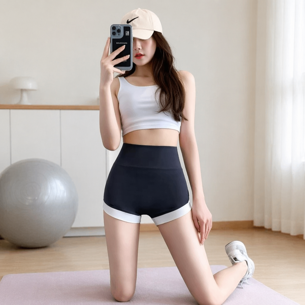 Шорты женские спортивные чёрные с высокой посадкой оптом из Китая — фотография 3