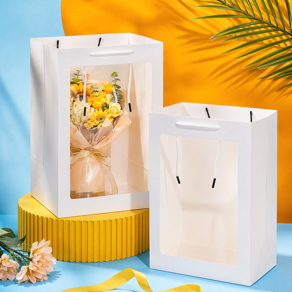 Пакет подарочный белый бумажный плотный оптом из Китая — фотография 4