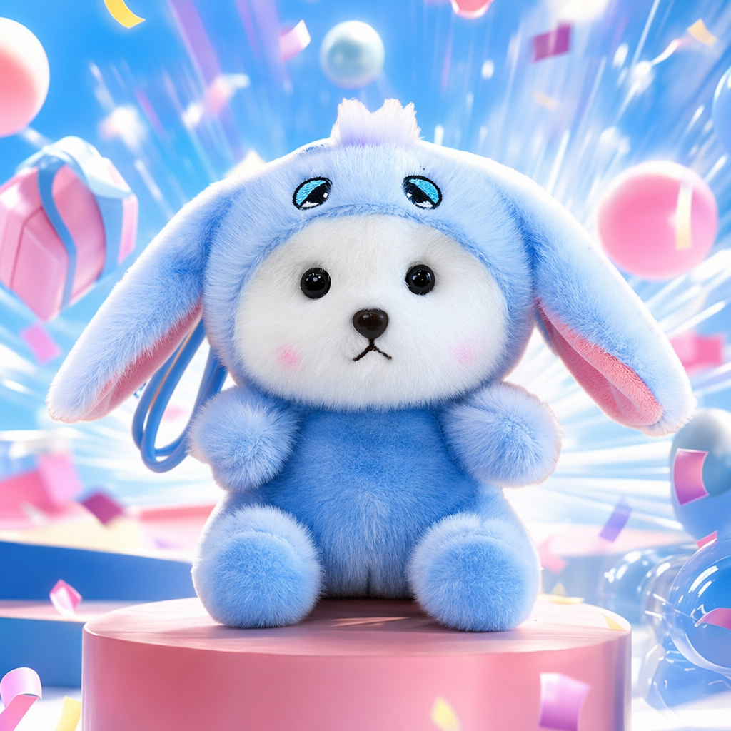 Игрушка-подушка заяц плюшевый синий оптом из Китая — фотография 4