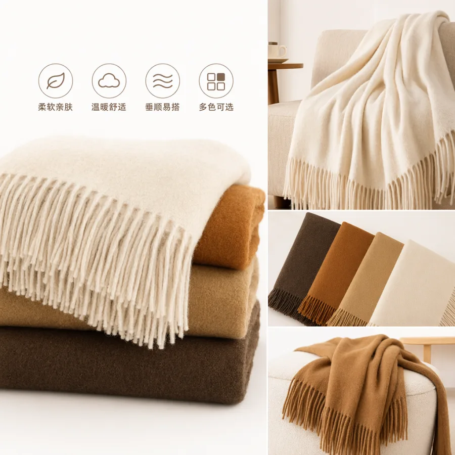Шарф бежевый хлопковый длинный с бахромой оптом из Китая — фотография 2