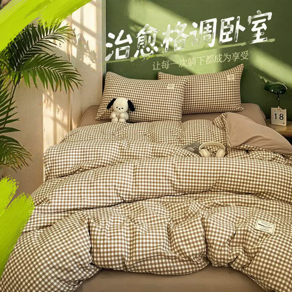 Комплект постельного белья коричневый в клетку оптом из Китая — фотография 4