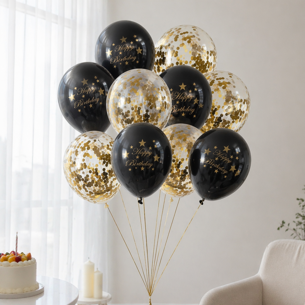 Набор воздушных шаров чёрный с блёстками оптом из Китая — фотография 3
