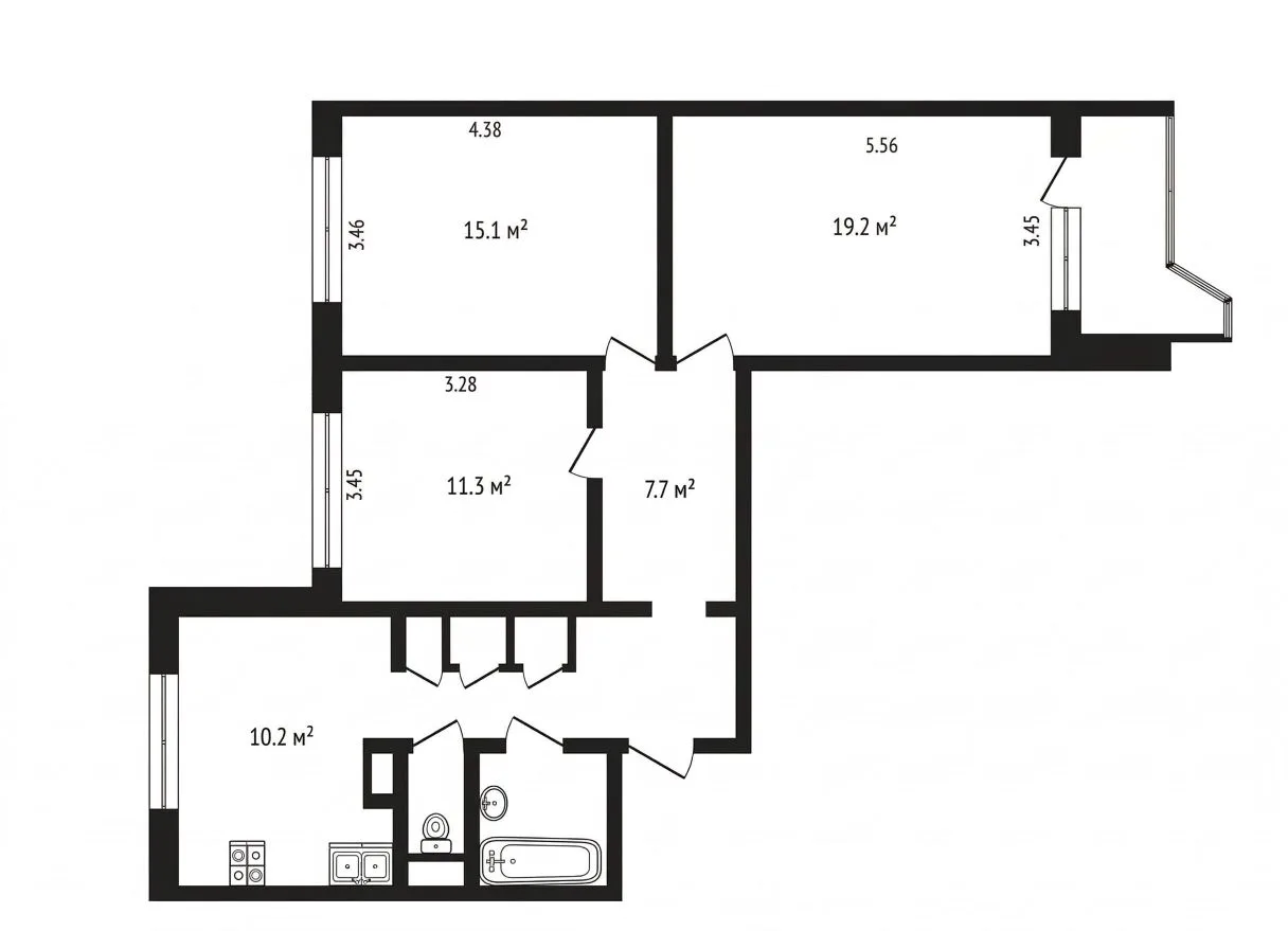 3-комн. квартира, 74,4 кв.м. 17/18 эт