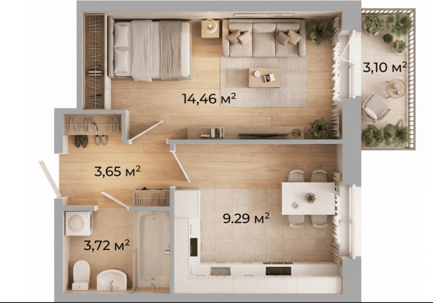 Продаётся 1-комн. квартира 31 м² с видом на парк и реку