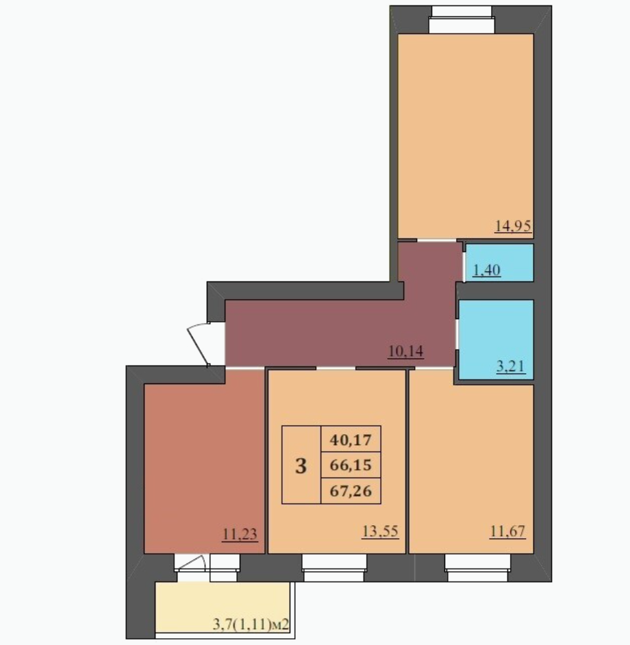 3-ка 67,26 м² , ЖК МЕГАПОЛИС