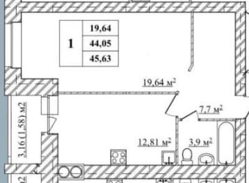 Жк Северные резиденции 1к 45,63кв.м 