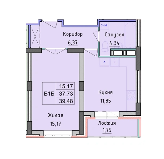 1к 39,48 м2 Фрунзе