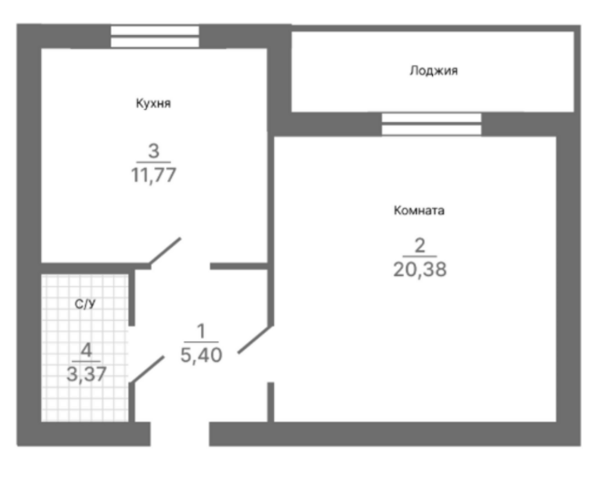 1-ка, 42,88 кв.м., 3/4 эт, ул. Шоссейная, д. 22б