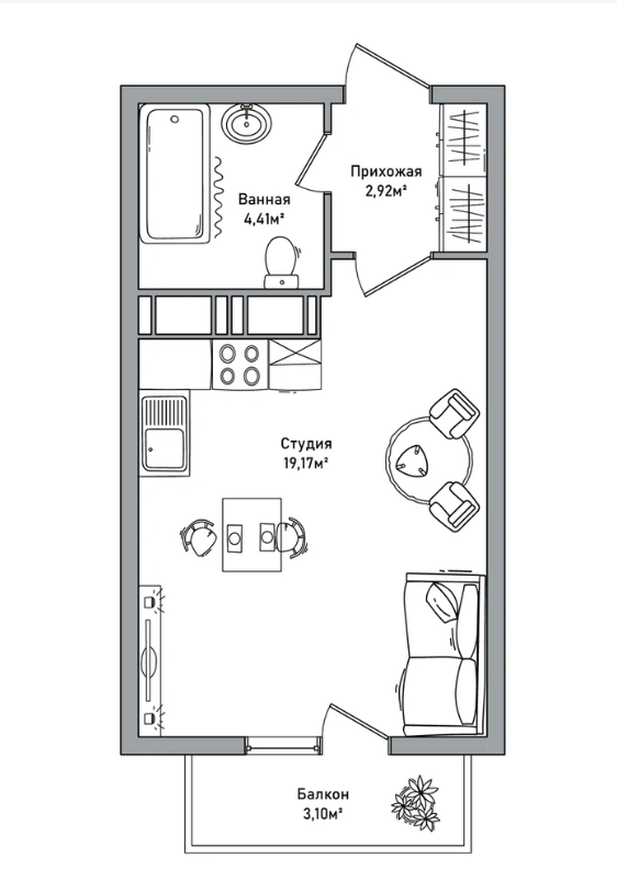 Квартира студия 30м2