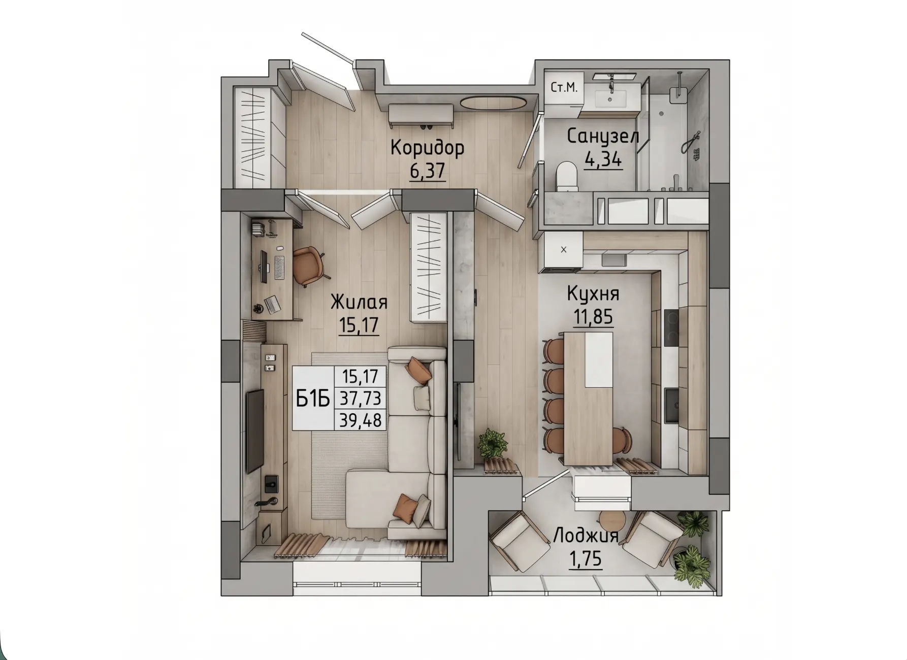 1к 39,48 м2 Фрунзе