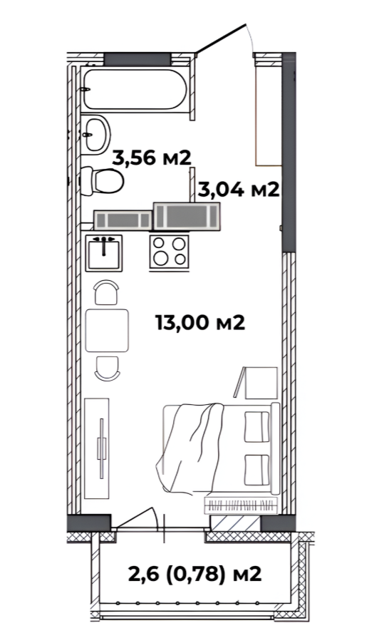 Студия в доме комфорт-класса.