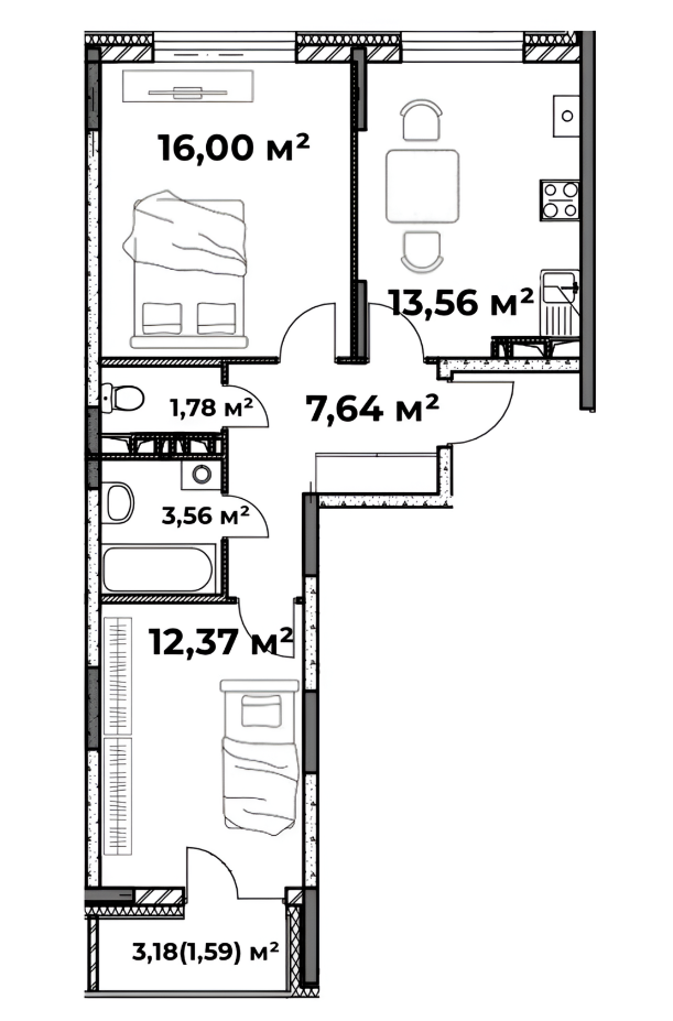 Двухкомнатная квартира комфорт-класса. Вложение в качество жизни.