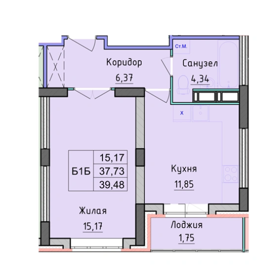 Квaртира с большой кухней 12 кв.м., идеальный вариaнт как для себя, так и для молодой пары!