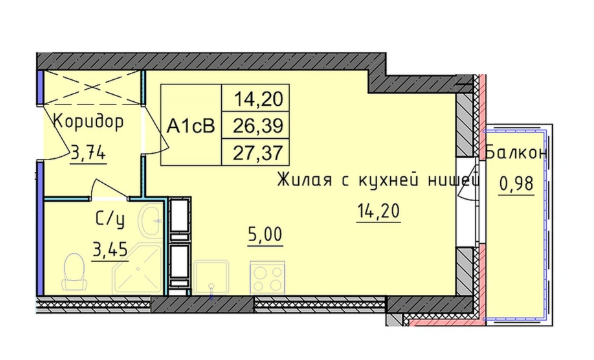В продаже квартира-студия в новом доме с удобной планировкой.