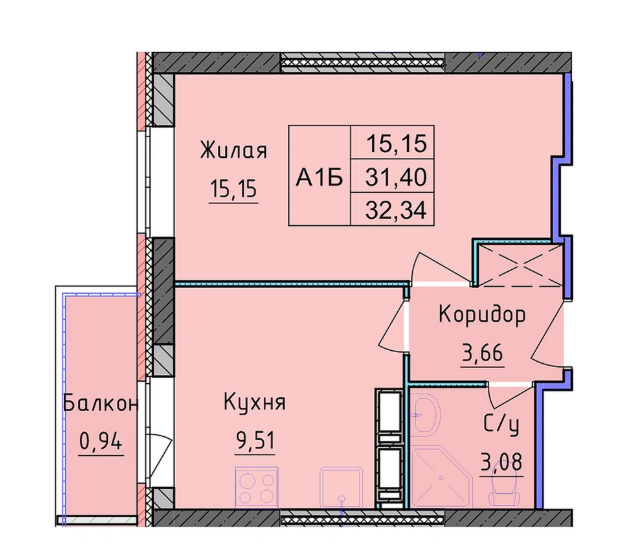 В продаже 1 комнатная квартира.