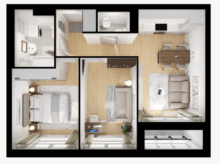 Двухкомнатная квартира 47,1 кв.м Волга Парк