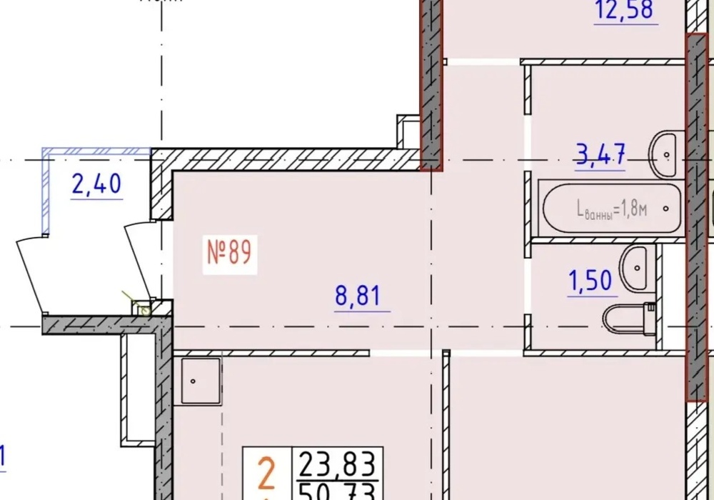 2-комн. квартира, 56.45 м2, 1/9 эт.
